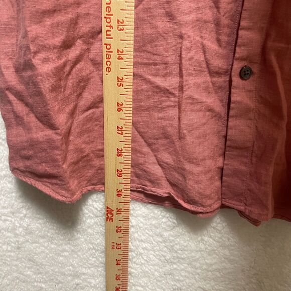 Theory Shirt Mens XL Pink Linen Button Up Short Sleeve Preppy Coastal Casual - Picture 7 of 11